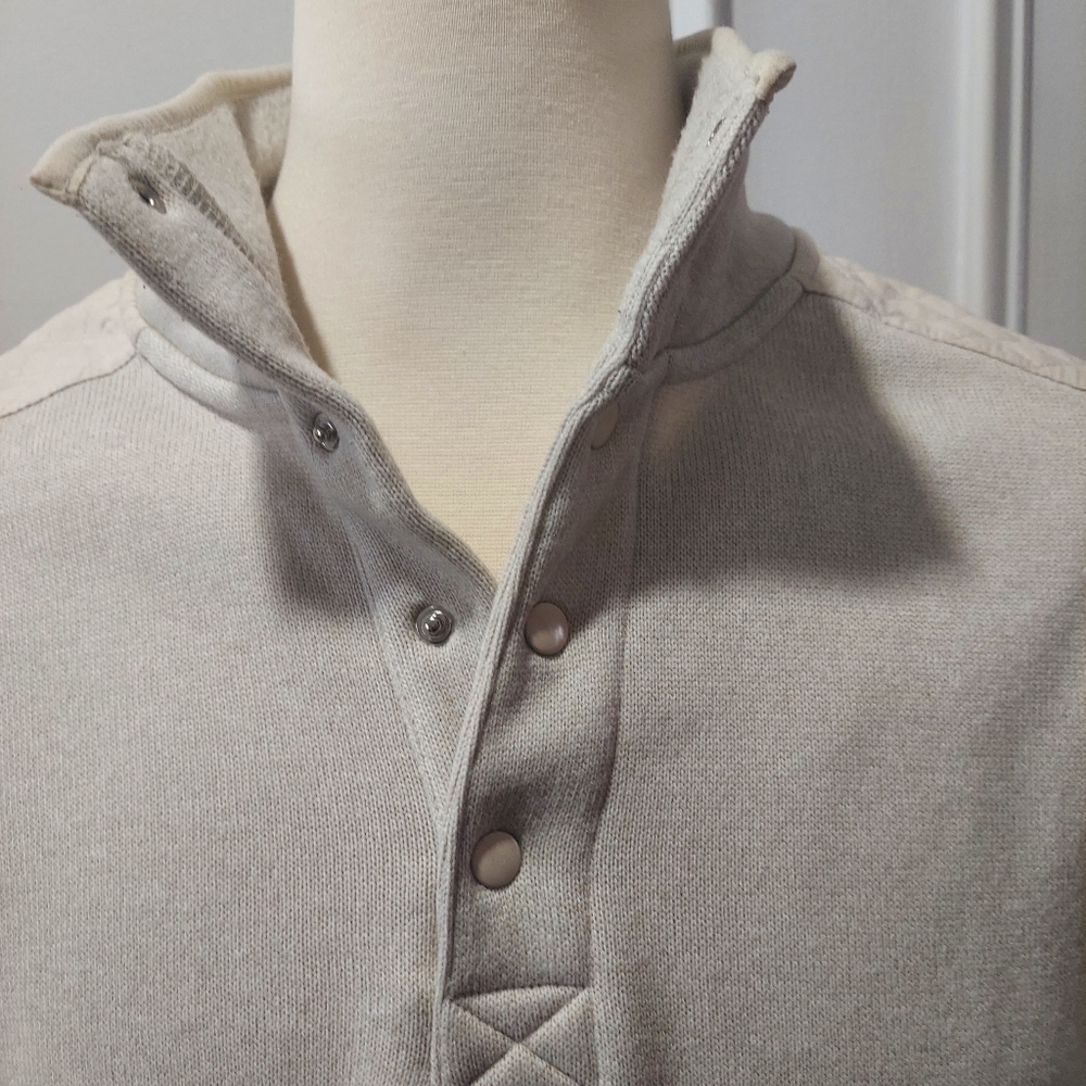 Mens beige fleece mock neck long sleeve shirt - Picture 2 of 6